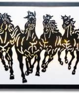 METSY Wall Decoration for Homes Beautiful Wall Painting 7 Seven horse Running Horses Art | (60X26x0.5 CM, Black)