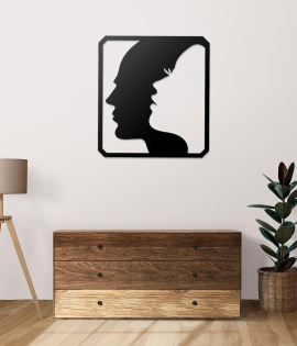 METSYWall Decor Man &amp; Woman Face, Made of 1.2mm Metal Sheet, Crafted with Laser Cutting, Black Powder Coated, For Music Lovers(Size: 56x51cm)