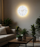 METSY Metal Laser Cut Numerical Analogue Art WallClock White for Home and Office | Metal Wall Art | Wall Decor Items (Analogue Round Wall Clock)