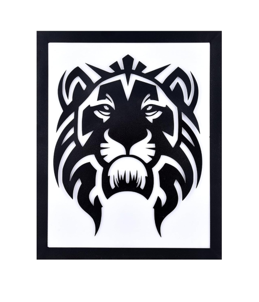 Metsy Stunning Wall Decor, Graphical Lion Face Art Black Powder Coated Finish - Perfect for Living Room, Kid's Room, Bedroom, Hallway (Bomb White Shade) | Wall Decor Items