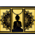 METSY Stylish Metal Buddha Wall Art Golden (75x110 cm) for Home/Bedroom/Office/Hallways etc | Wall Decor Items for decoration Wall Art. (Frame Black) (Frame Black)