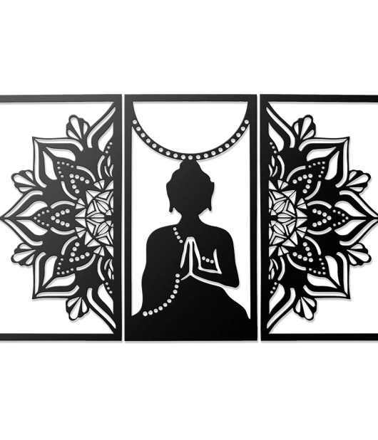 Metsy Home Decor Buddha Mandala Metal Wall Art Exquisite Wall Hanging for Tranquil Home Ambiance | Wall Decor Perfect for Living Room, Bedroom, Meditation Space | Size - 102x64 cm