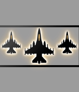 METSYMETSY Metal Laser Cut Wall Hanging with LED Strip Lighting(Bomb white Shade)(4x2) feet (Fighter Jet)