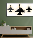 METSYMETSY Metal Laser Cut Wall Hanging with LED Strip Lighting(Bomb white Shade)(4x2) feet (Fighter Jet)