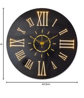 METSYClock with LED Glow,(Size: 44.5x44.5 cm),Fine Laser Cutting &amp; Black Powder Coated(Long Lasting &amp; Durable Material) Scratch Resistant &amp; Rust Resistant
