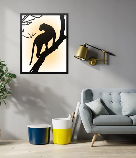 METSYBlack Panther Metal Laser Cut Wall Hanging with LED Lighting(Bomb White Shade)(710x460) mm