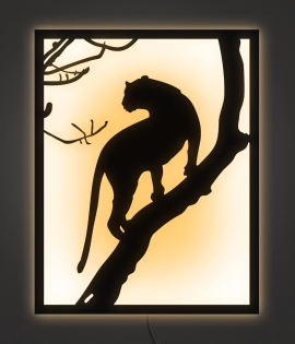 METSYBlack Panther Metal Laser Cut Wall Hanging with LED Lighting(Bomb White Shade)(710x460) mm