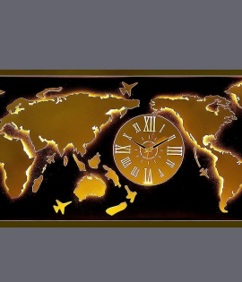 METSYMetal wall hanging World Map with Clock Wall Hanging World map with led clock (Black &amp; Gold_4*2)