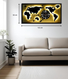 METSYMetal Laser Cut (World Map with Analogue Clock) Wall Hanging World map Attached Analogue Clock with LED Strip Lighting (Black & White_4*2)
