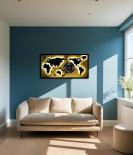 METSYMetal Laser Cut (World Map with Analogue Clock) Wall Hanging World map Attached Analogue Clock with LED Strip Lighting (Black & White_4*2)