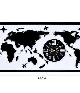 METSYMetal Laser Cut (World Map with Analogue Clock) Wall Hanging Golden World map with clock (Black &amp; Golden) (Black &amp; golden 5 * 2.5) world map for home decor