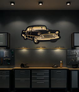 METSY ClassicCar Metal Art backlit Mildsteel | Car Lover Gifts | Metal Car Wall Decor | Metal Wall Art | Wall Hangings for Home Decoration. (Black &amp; Gold (92x44) cm