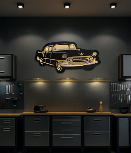 METSY ClassicCar Metal Art backlit Mildsteel | Car Lover Gifts | Metal Car Wall Decor | Metal Wall Art | Wall Hangings for Home Decoration. (Black &amp; Gold (92x44) cm