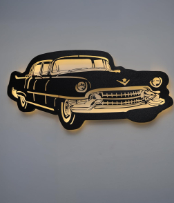 METSY ClassicCar Metal Art backlit Mildsteel | Car Lover Gifts | Metal Car Wall Decor | Metal Wall Art | Wall Hangings for Home Decoration. (Black &amp; Gold (92x44) cm