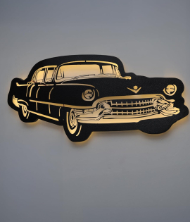 METSY ClassicCar Metal Art backlit Mildsteel | Car Lover Gifts | Metal Car Wall Decor | Metal Wall Art | Wall Hangings for Home Decoration. (Black &amp; Gold (92x44) cm