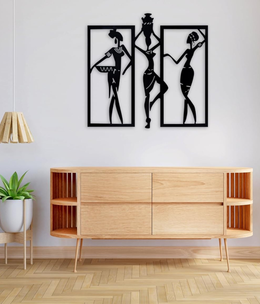 METSY Metal Tribal Women Wall Art Black 64x69 cm for Home/Bedroom/Office/Hallways etc | Metal Wall Art | Wall Decor Items for decoration