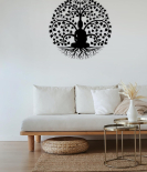METSY Metal Buddha Tree Wall Art Black in Round Shape for home & office Decoration | Metal Wall Art | Wall Decor Items