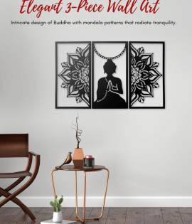 METSY Metal Wall Sculptures | Hanging Decor Wall Arts for Bed Room, Living Room &amp; Office | Meditation Buddha for Wall Hanging | Modern Decorative Art Accessories (Size - H 91 * W 65)