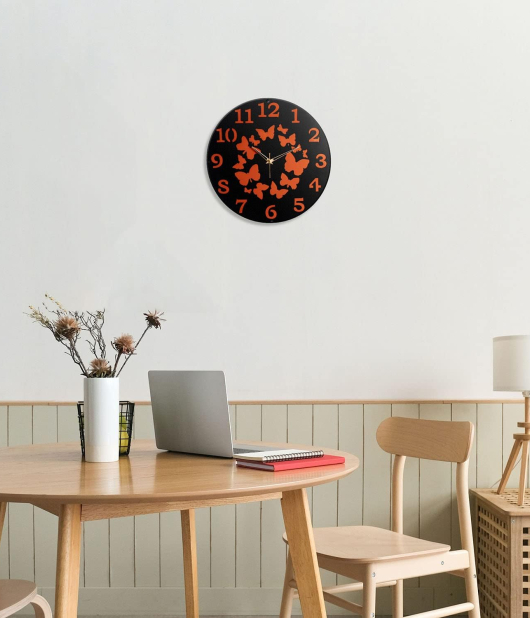 METSY METSYDesigner Butterfly Wall Clock(44.5x44.5cm) Designer Wall Clock for Living Room Decor - Kitchen Big Decorative Battery Operated Analog Large Bedroom, Home, Kitchen, Office, Black