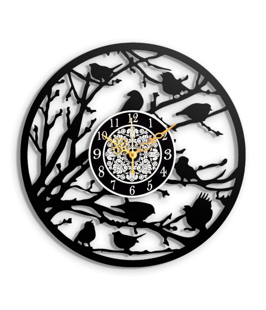 METSYWall Clock Birds Design,(Size: 44.5x44.5 cm),Precise Laser Cutting & Black Powder Coated Standard