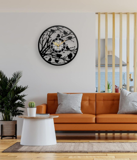 METSYWall Clock Birds Design,(Size: 44.5x44.5 cm),Precise Laser Cutting &amp; Black Powder Coated Standard