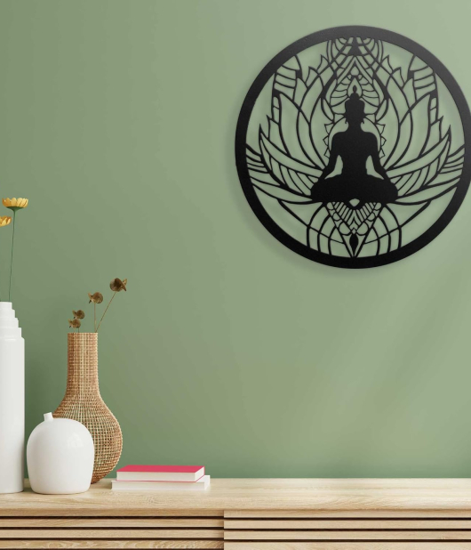 METSY Buddha Metal Wall Art | Buddha Metal Wall Hanging | Wall Decor Items | Diameter 41.5cm | Finely Crafted with Laser Cutting, Powder Coated