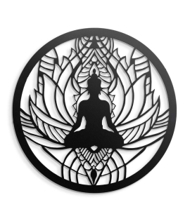 METSY Buddha Metal Wall Art | Buddha Metal Wall Hanging | Wall Decor Items | Diameter 41.5cm | Finely Crafted with Laser Cutting, Powder Coated
