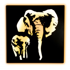 Back illuminated elephant herd wall mounted